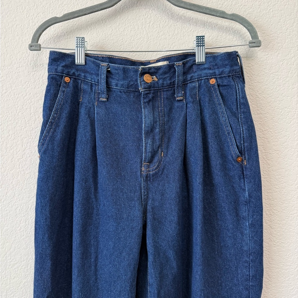 Madewell Baggy Straight Jeans Woodham Dark Blue Wash Pleated Edition NH757 Sz 26 - Picture 3 of 13